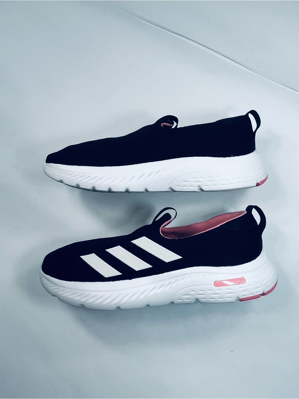 Adidas Cloudfoam Slip-On Sneakers #ID6516 Women’s Size :10 Black White Pink